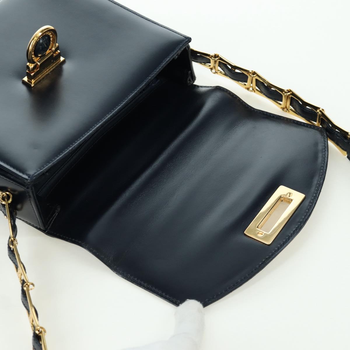 Gianni Versace Shoulder Bag Leather Navy Gold Auth BA10657V