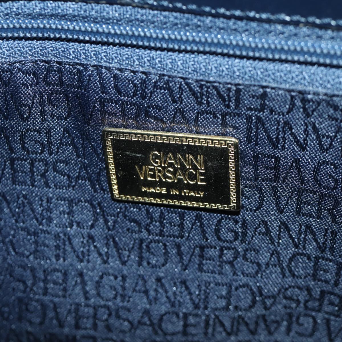 Gianni Versace Shoulder Bag Leather Navy Gold Auth BA10657V