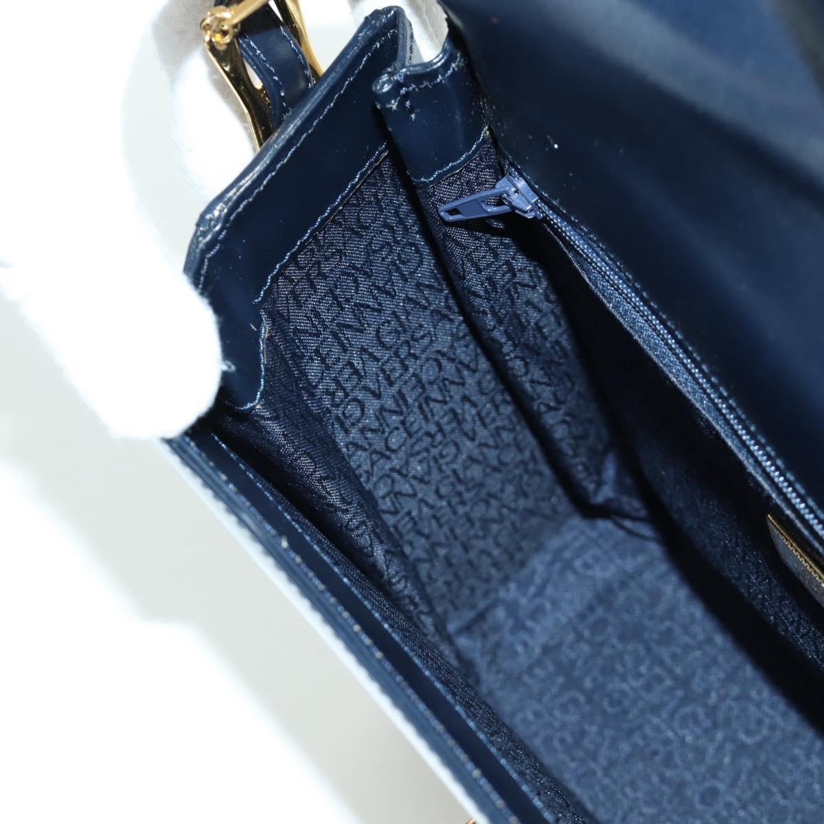 Gianni Versace Shoulder Bag Leather Navy Gold Auth BA10657V