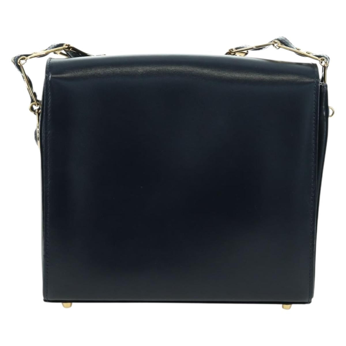 Gianni Versace Shoulder Bag Leather Navy Gold Auth BA10657V