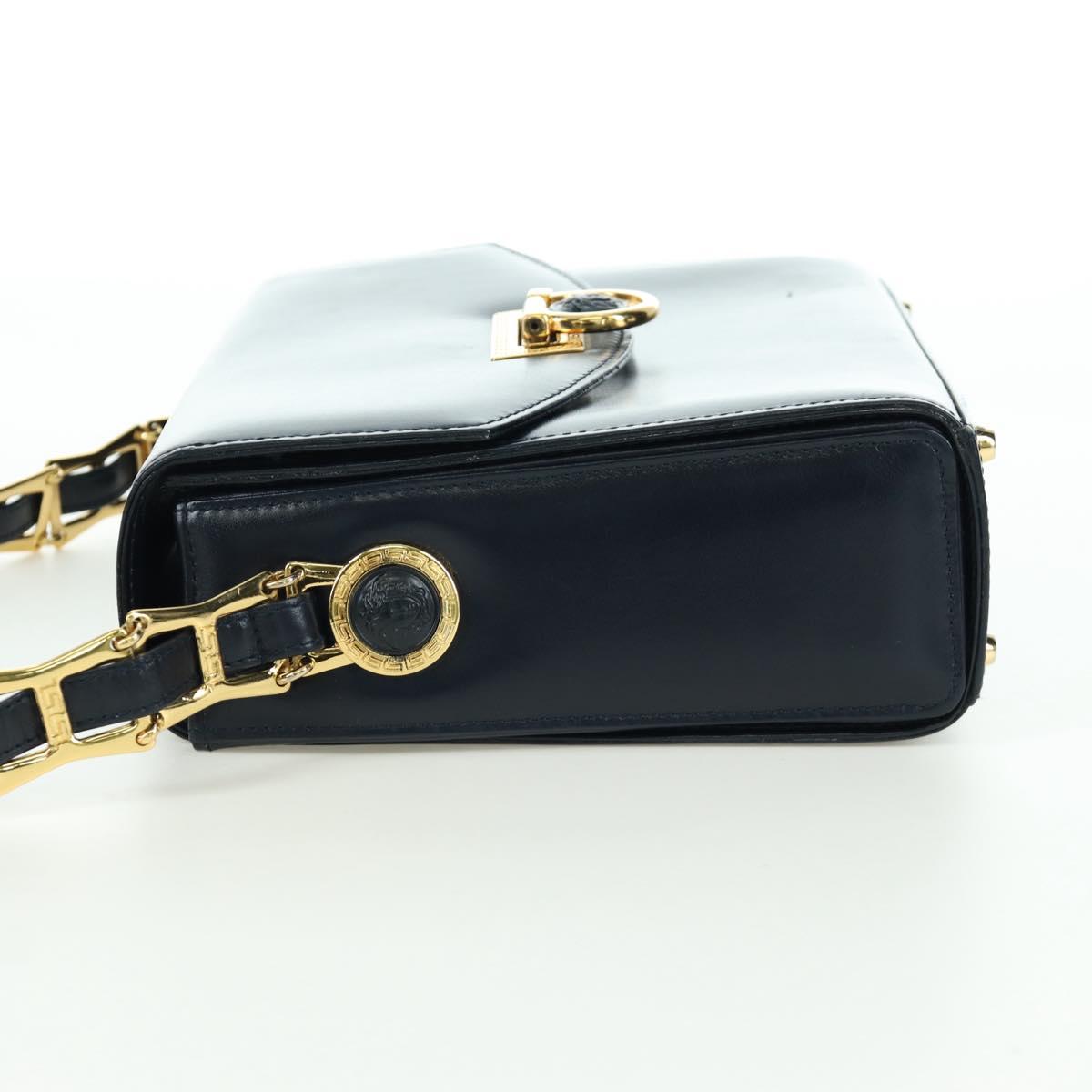 Gianni Versace Shoulder Bag Leather Navy Gold Auth BA10657V