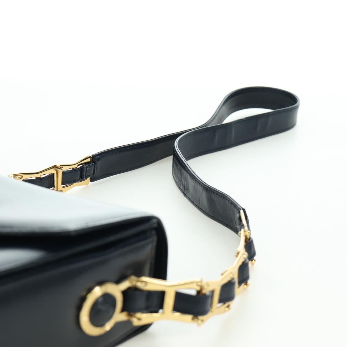 Gianni Versace Shoulder Bag Leather Navy Gold Auth BA10657V