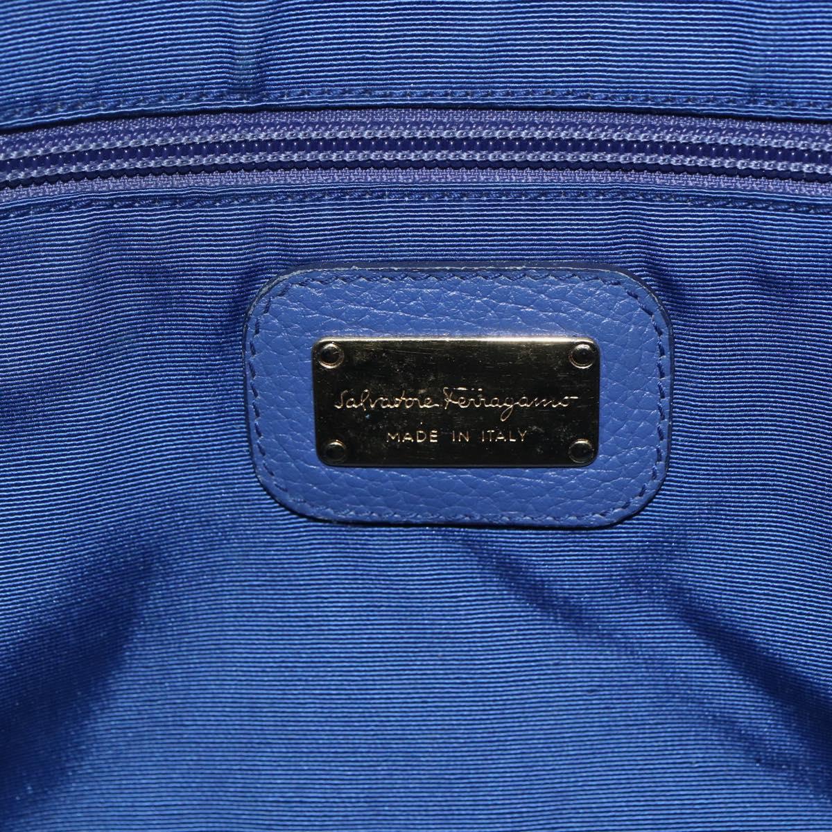 Salvatore Ferragamo Tote Bag Leather Blue Gold Auth BA10661