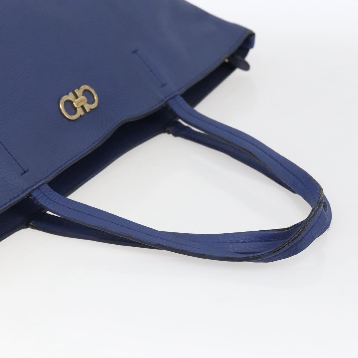 Salvatore Ferragamo Tote Bag Leather Blue Gold Auth BA10661