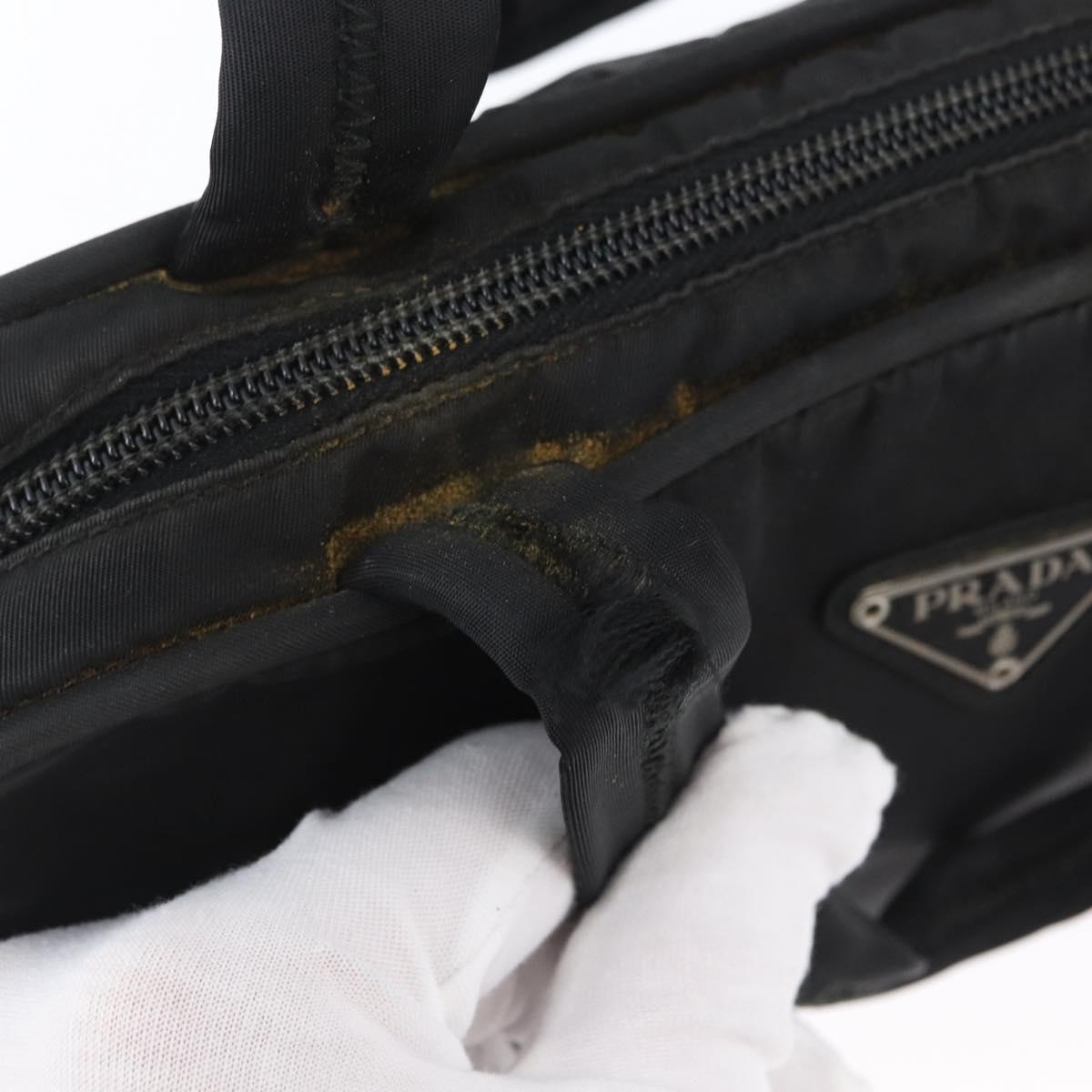 PRADA Hand Bag Nylon Black Silver Auth BA10663