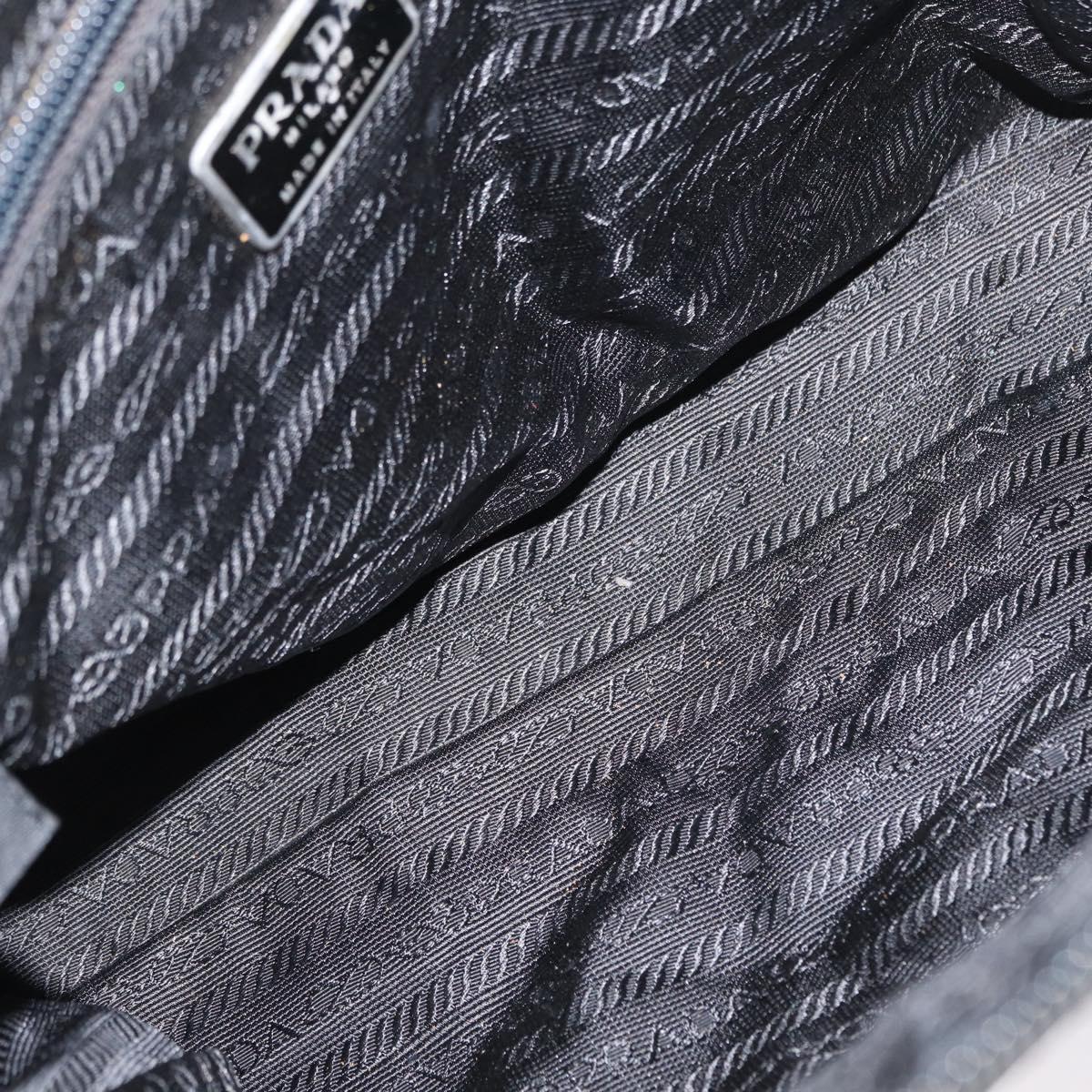 PRADA Hand Bag Nylon Black Silver Auth BA10663
