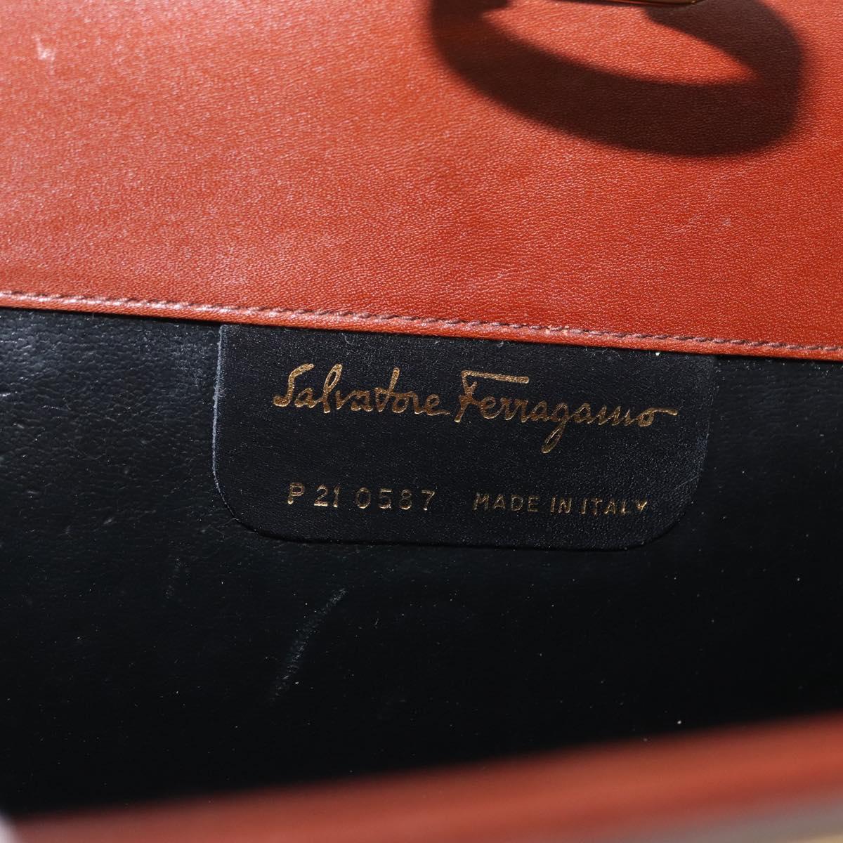 Salvatore Ferragamo Gancini Chain Shoulder Bag Leather Brown Gold Auth BA10665
