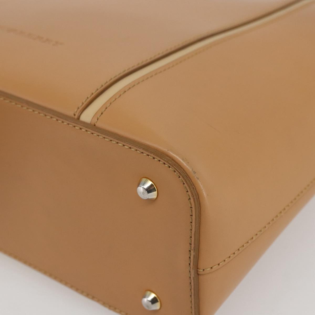 BURBERRY Hand Bag Leather Beige Gold Auth BA10666