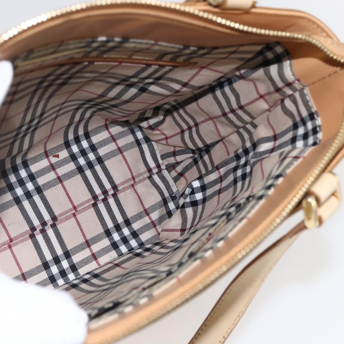BURBERRY Hand Bag Leather Beige Gold Auth BA10666
