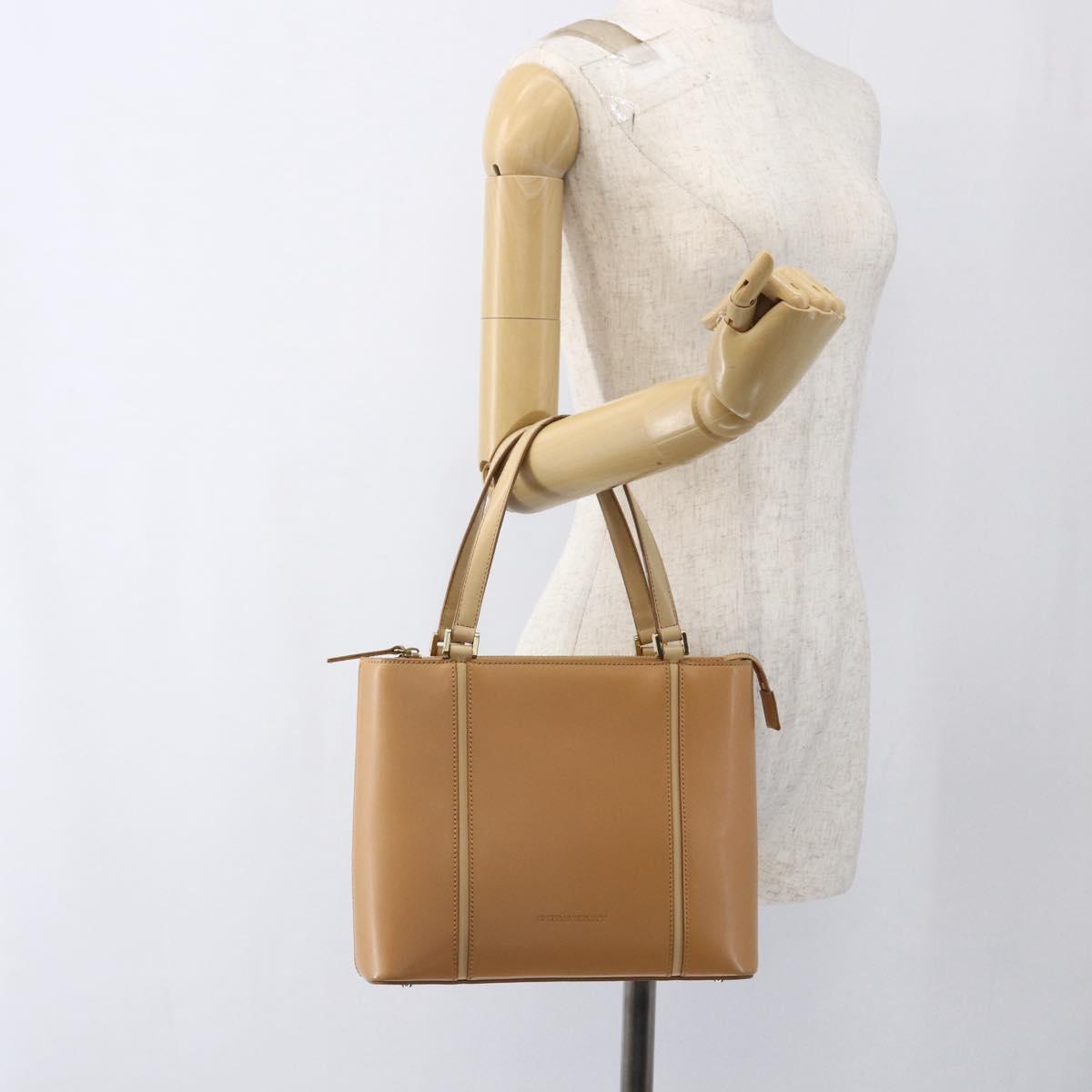 BURBERRY Hand Bag Leather Beige Gold Auth BA10666