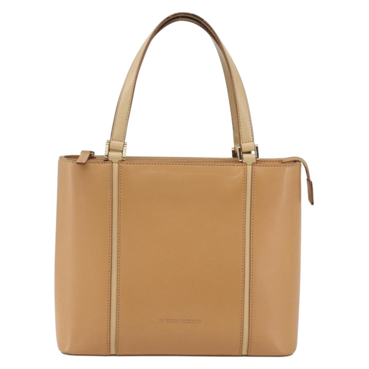 BURBERRY Hand Bag Leather Beige Gold Auth BA10666
