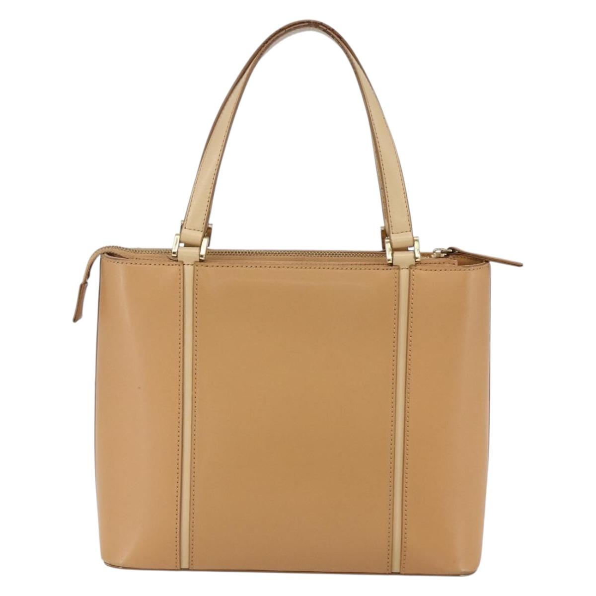 BURBERRY Hand Bag Leather Beige Gold Auth BA10666