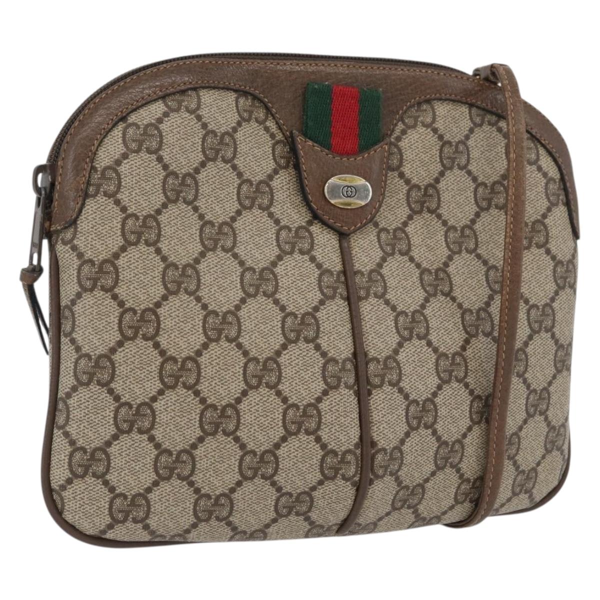 GUCCI GG Supreme Web Sherry Line Bag PVC Beige Gold 904 02 047 Auth BA10668