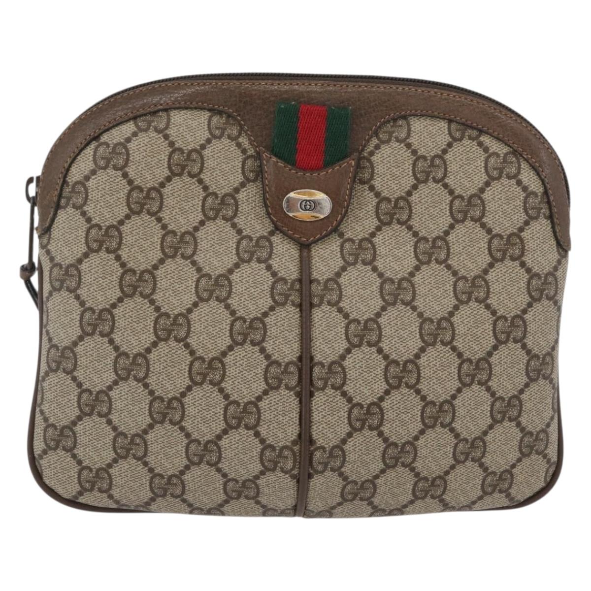 GUCCI GG Supreme Web Sherry Line Bag PVC Beige Gold 904 02 047 Auth BA10668