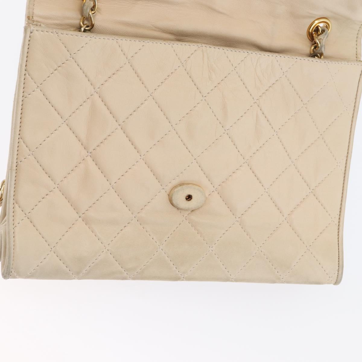 CHANEL Matelasse Chain Shoulder Bag Lamb Skin Beige Gold CC Auth BA10672