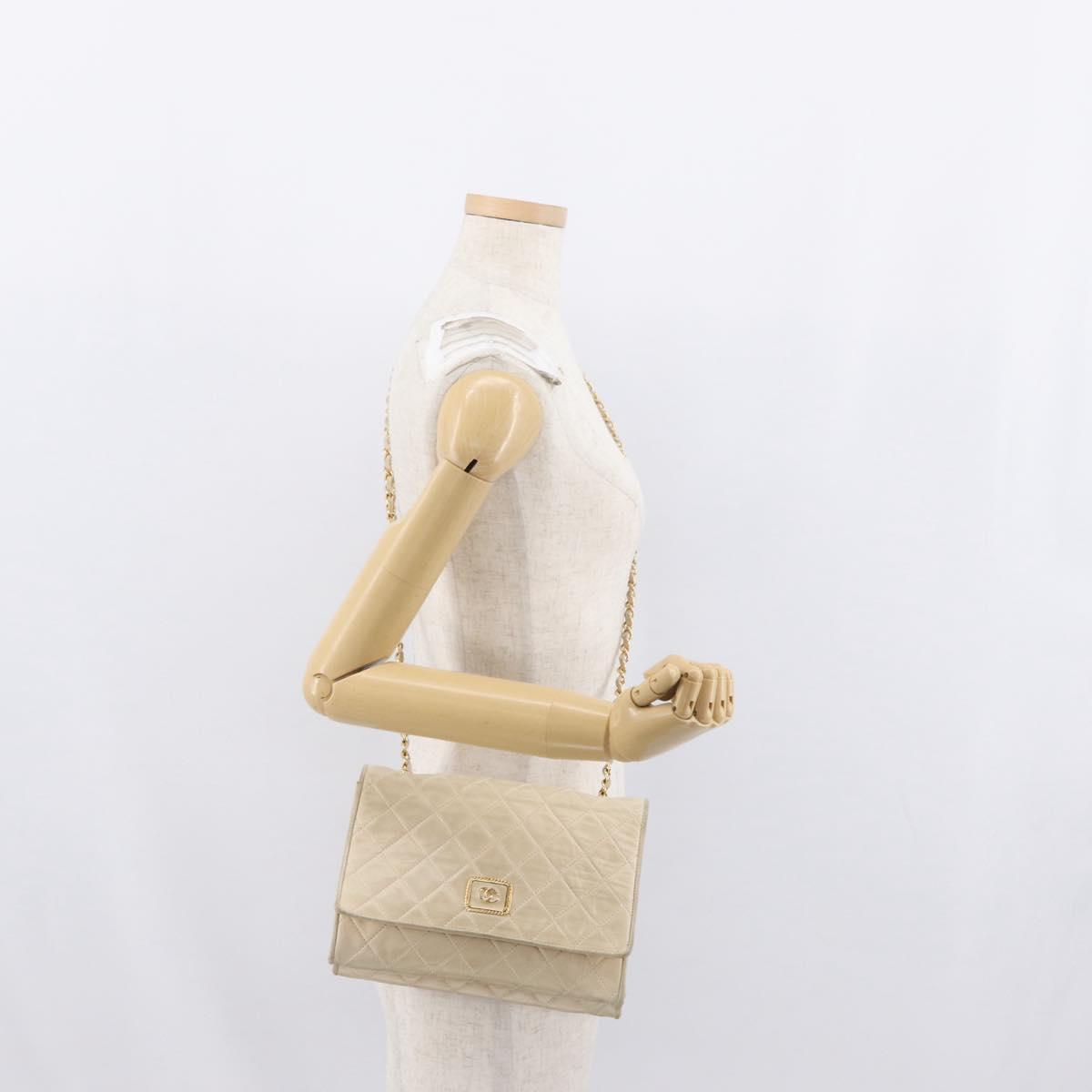 CHANEL Matelasse Chain Shoulder Bag Lamb Skin Beige Gold CC Auth BA10672