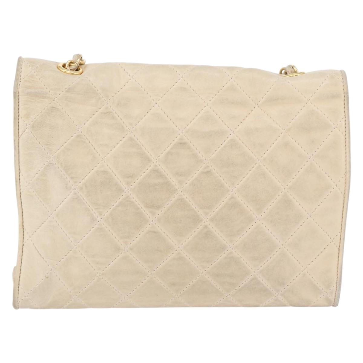 CHANEL Matelasse Chain Shoulder Bag Lamb Skin Beige Gold CC Auth BA10672