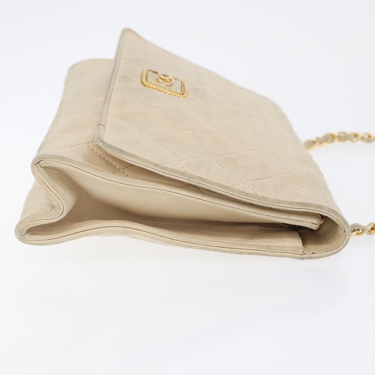 CHANEL Matelasse Chain Shoulder Bag Lamb Skin Beige Gold CC Auth BA10672