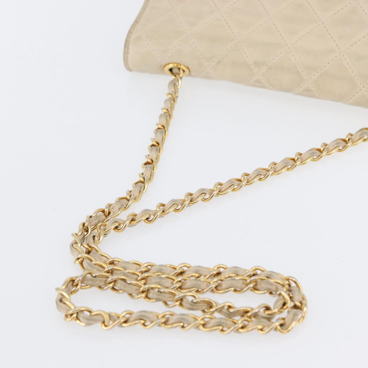 CHANEL Matelasse Chain Shoulder Bag Lamb Skin Beige Gold CC Auth BA10672