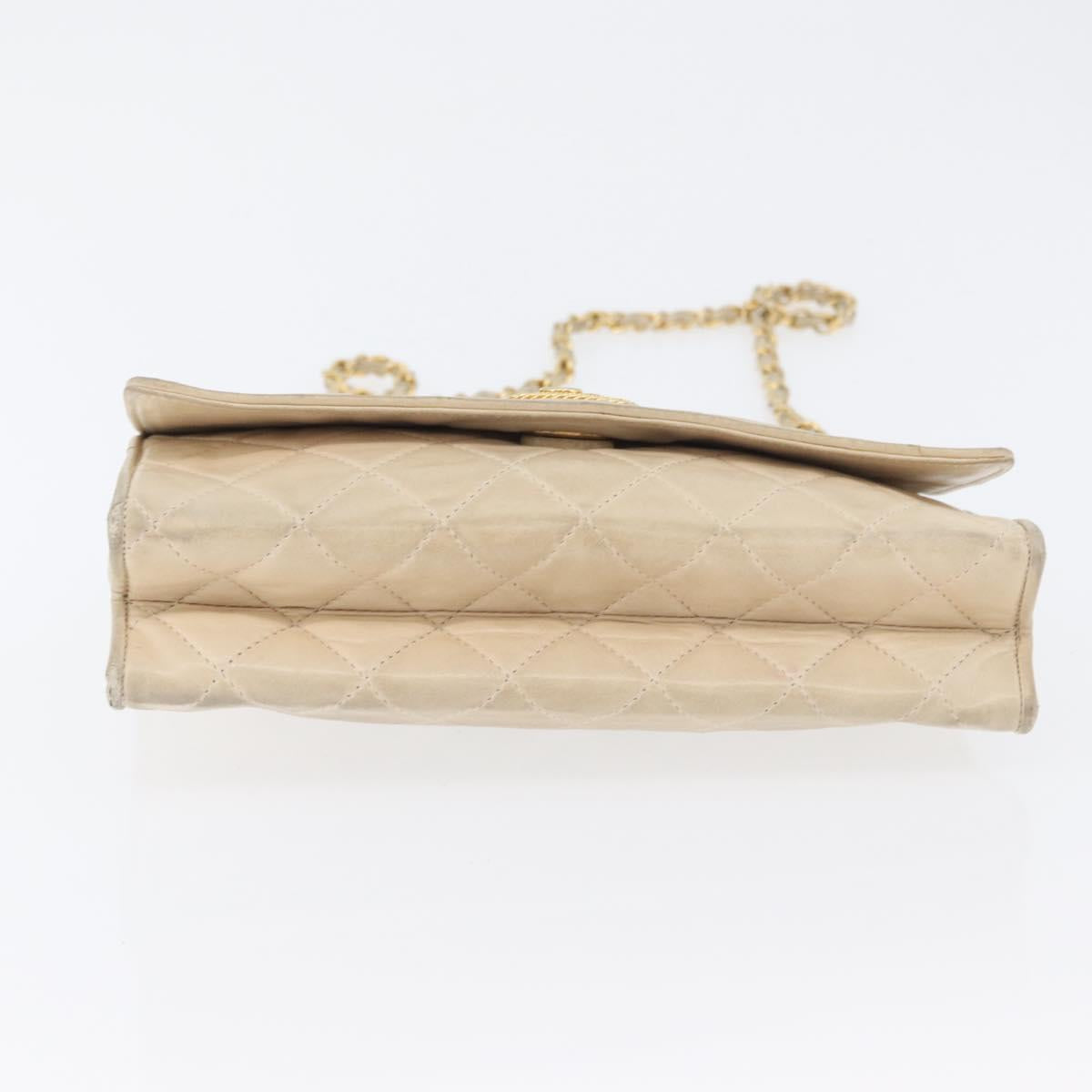 CHANEL Matelasse Chain Shoulder Bag Lamb Skin Beige Gold CC Auth BA10672
