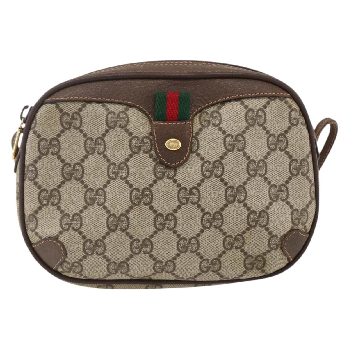 GUCCI GG Supreme Web Sherry Line Bag PVC Beige Gold 89 02 066 Auth BA10683