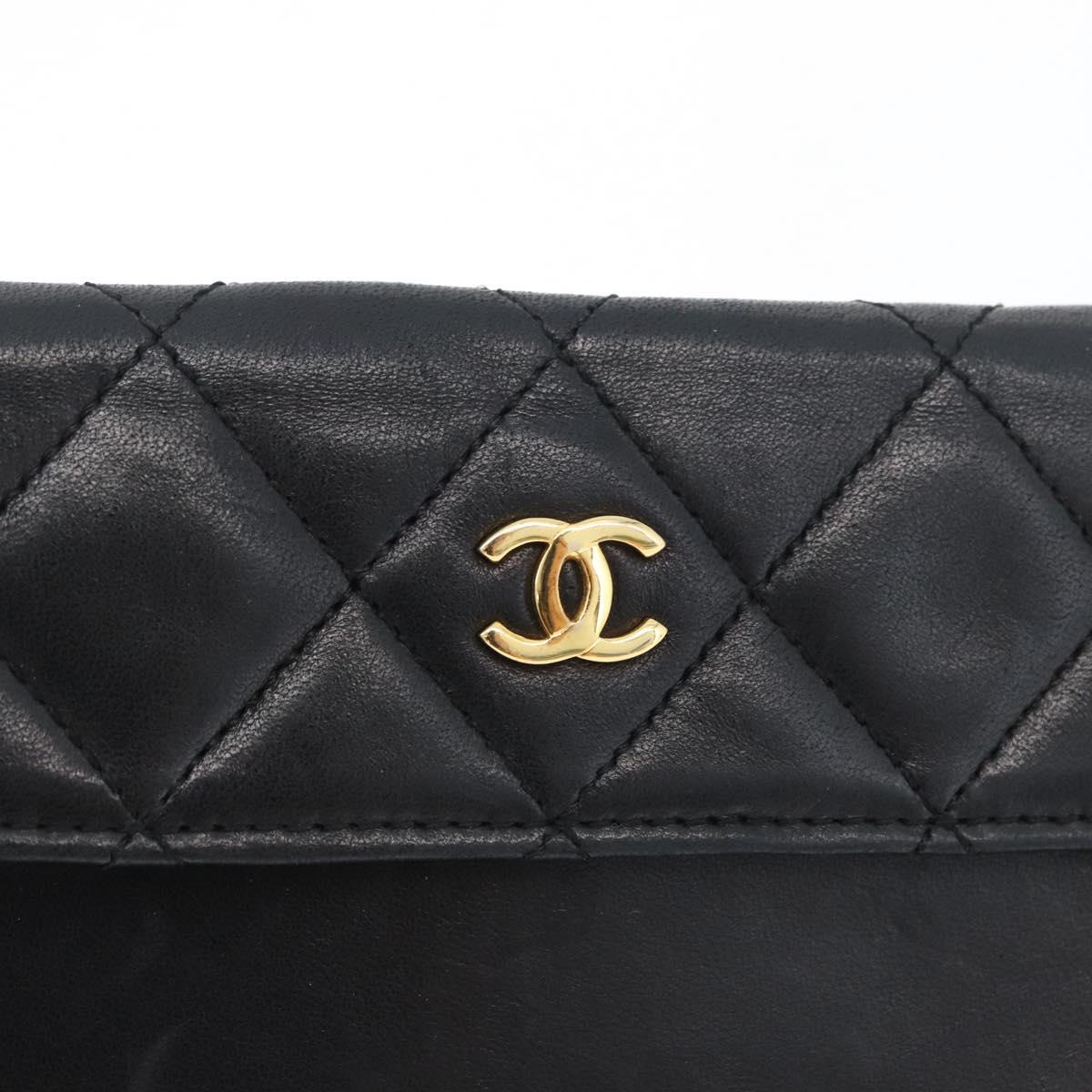 CHANEL Pouch Lamb Skin Black Gold CC Auth BA10701