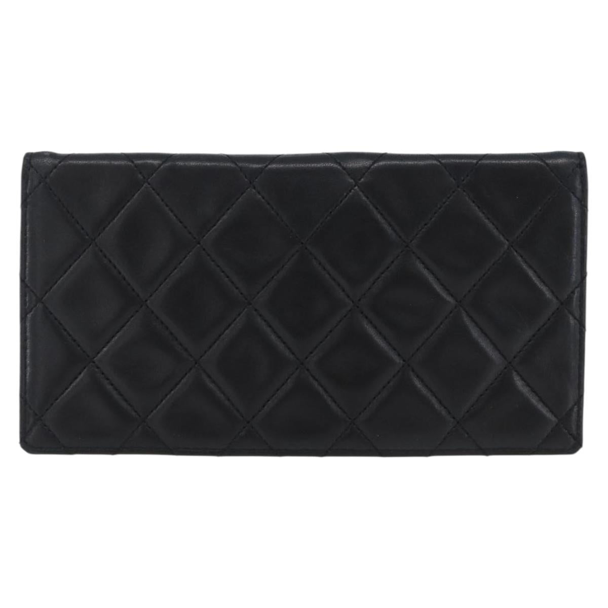 CHANEL Pouch Lamb Skin Black Gold CC Auth BA10701
