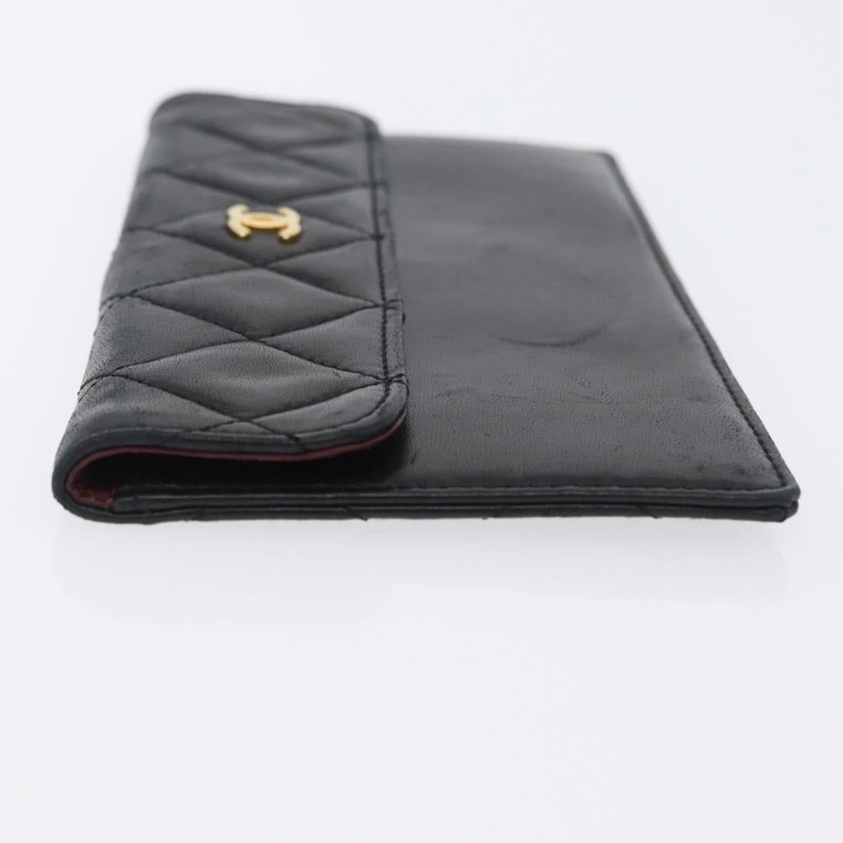 CHANEL Pouch Lamb Skin Black Gold CC Auth BA10701