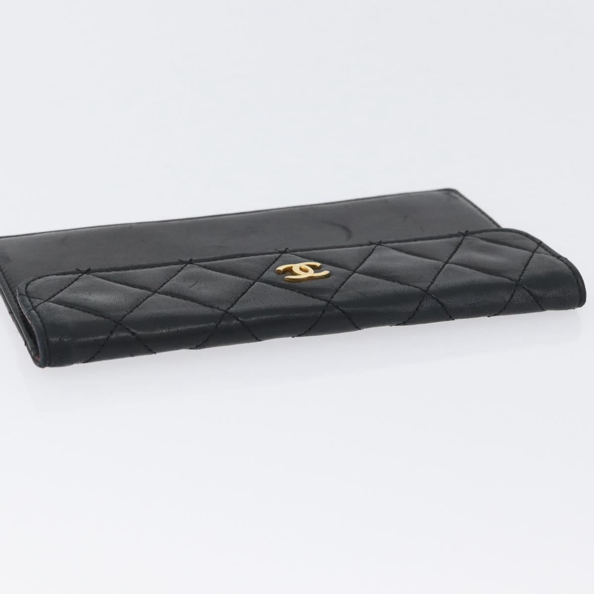 CHANEL Pouch Lamb Skin Black Gold CC Auth BA10701
