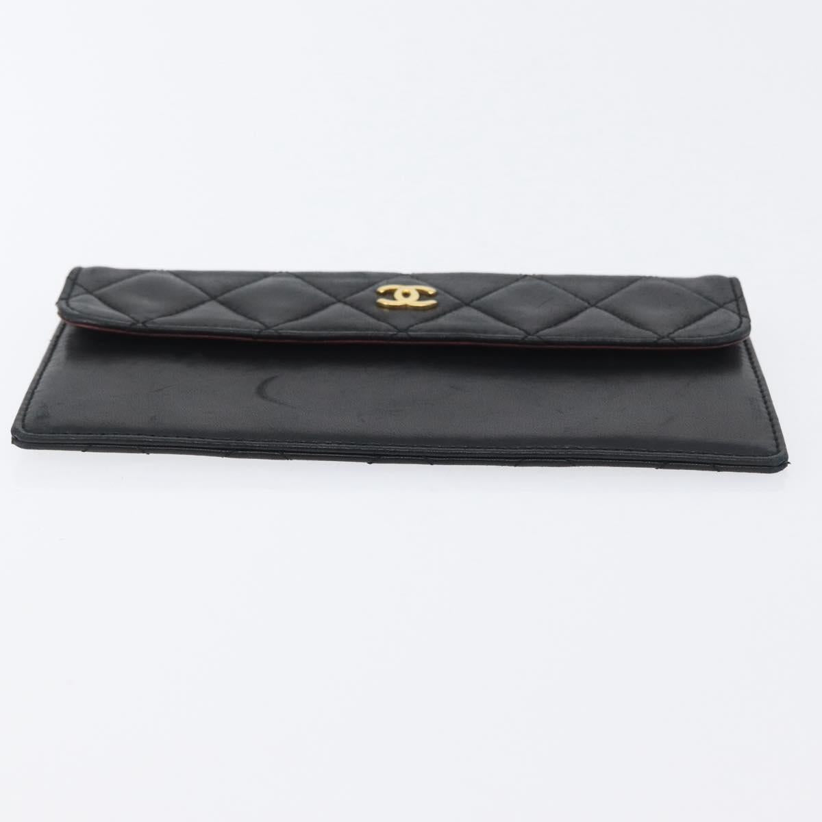 CHANEL Pouch Lamb Skin Black Gold CC Auth BA10701