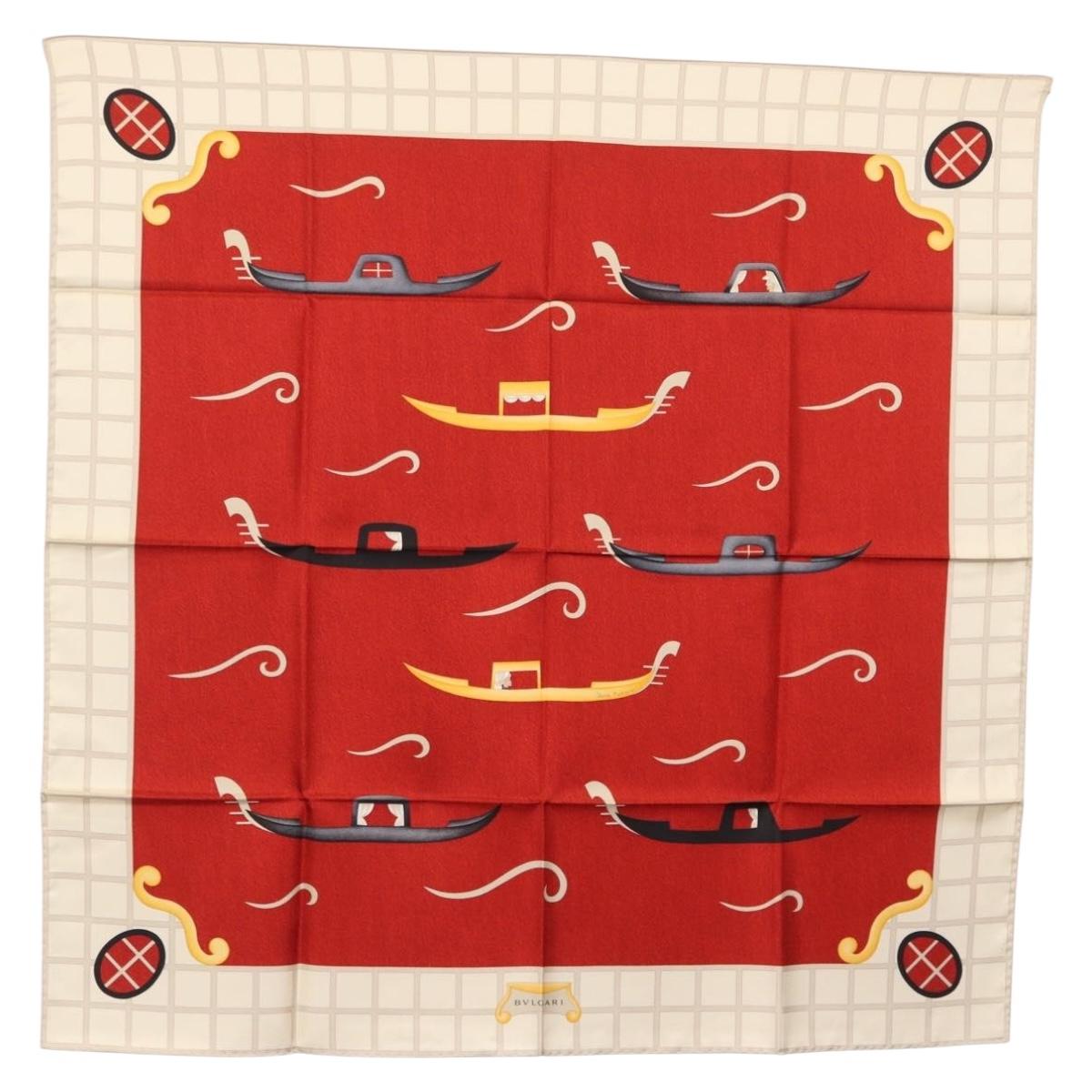 BVLGARI Boat Pattern Scarf Silk ""Davide Pizzigoni"" Red Auth BA10715V