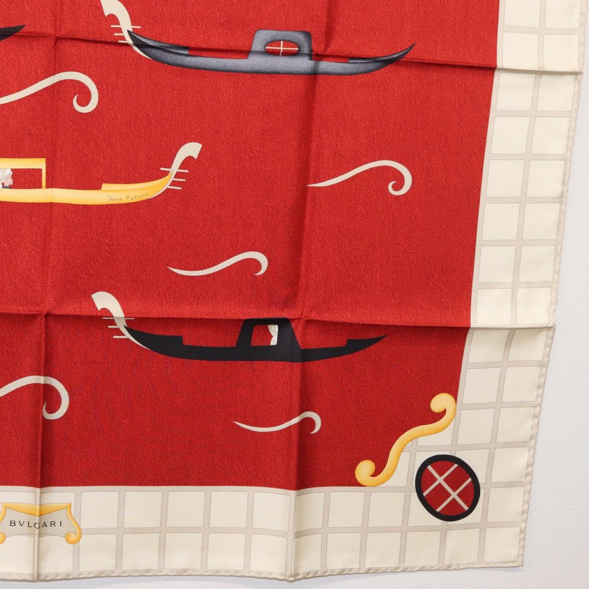BVLGARI Boat Pattern Scarf Silk ""Davide Pizzigoni"" Red Auth BA10715V