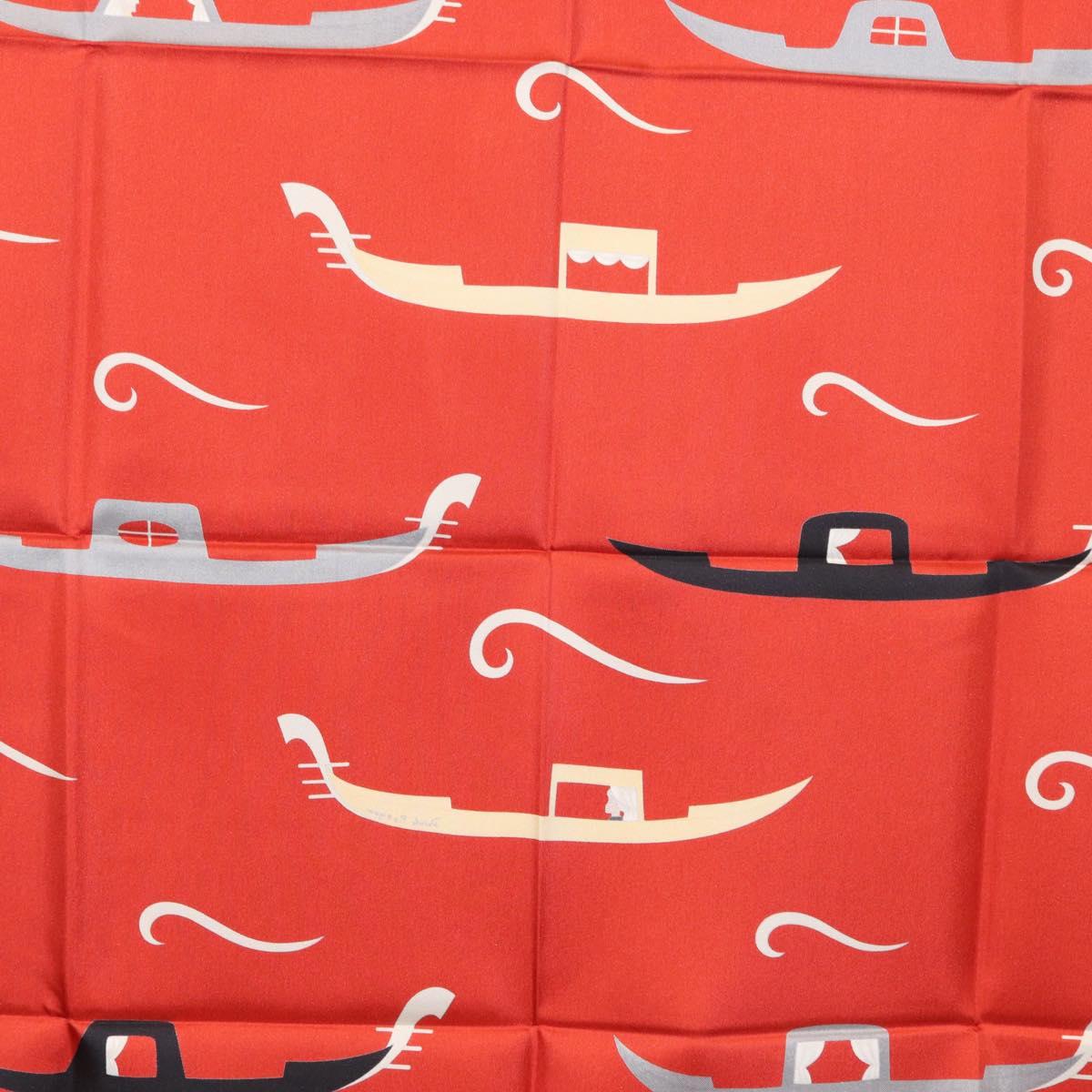 BVLGARI Boat Pattern Scarf Silk ""Davide Pizzigoni"" Red Auth BA10715V