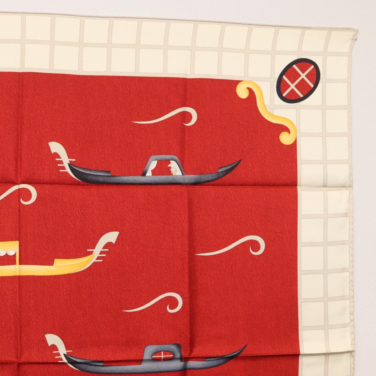 BVLGARI Boat Pattern Scarf Silk ""Davide Pizzigoni"" Red Auth BA10715V