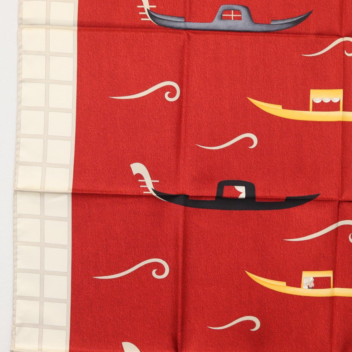 BVLGARI Boat Pattern Scarf Silk ""Davide Pizzigoni"" Red Auth BA10715V