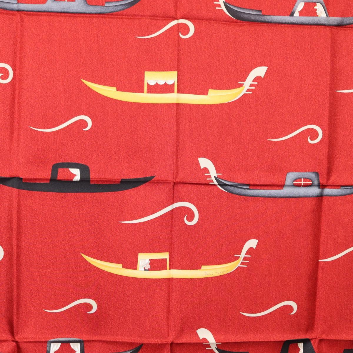 BVLGARI Boat Pattern Scarf Silk ""Davide Pizzigoni"" Red Auth BA10715V