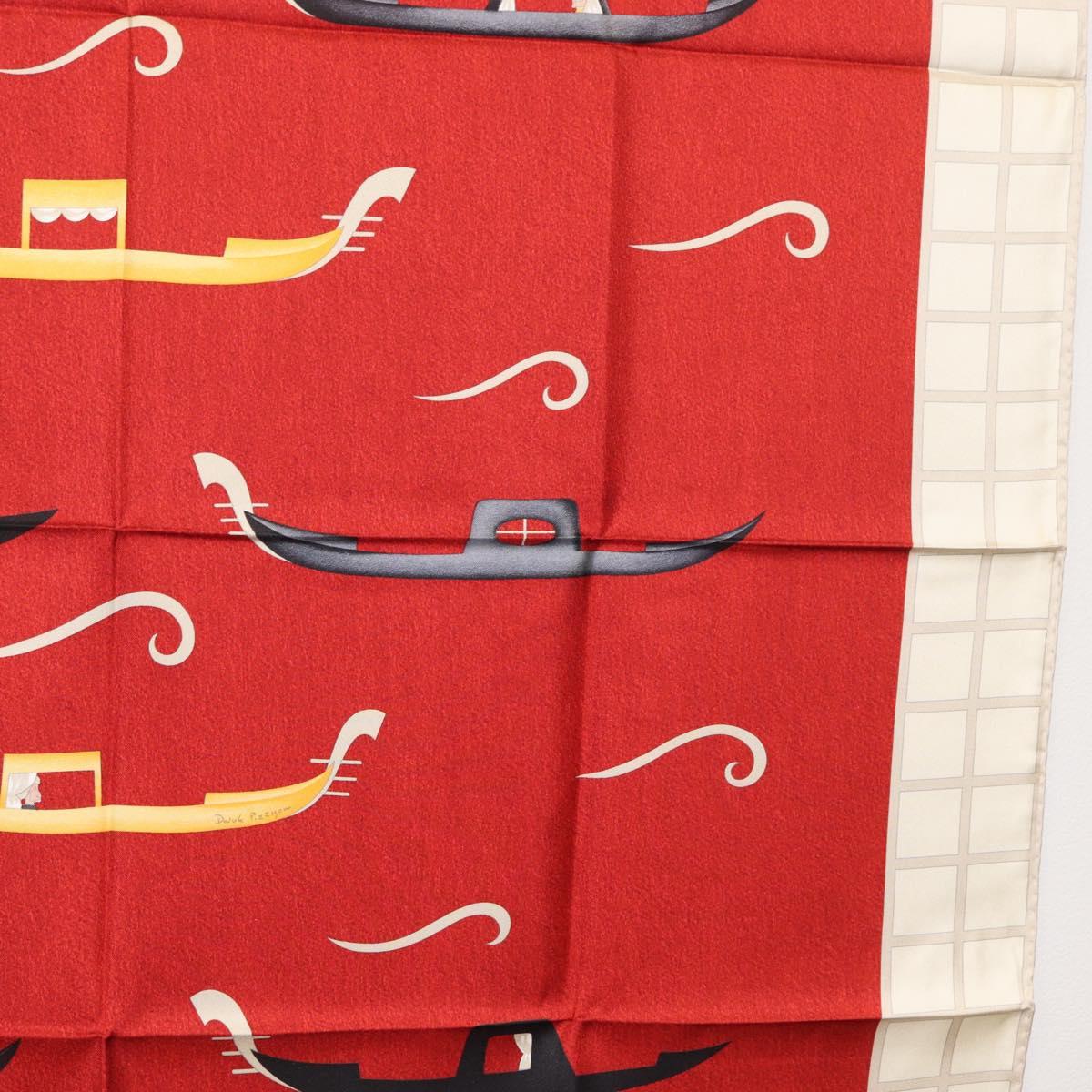 BVLGARI Boat Pattern Scarf Silk ""Davide Pizzigoni"" Red Auth BA10715V