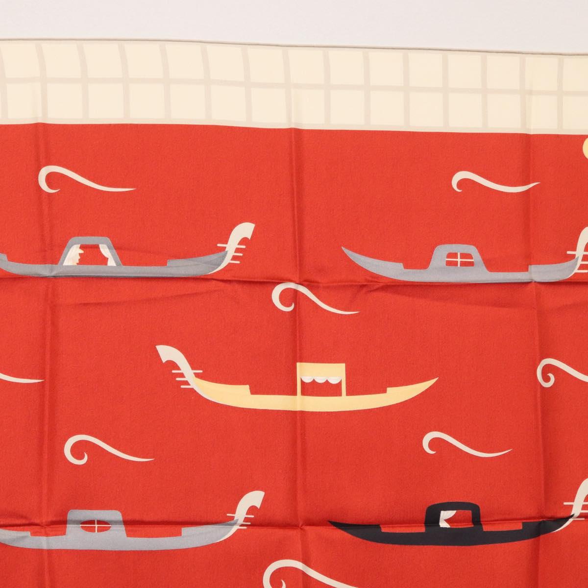 BVLGARI Boat Pattern Scarf Silk ""Davide Pizzigoni"" Red Auth BA10716V