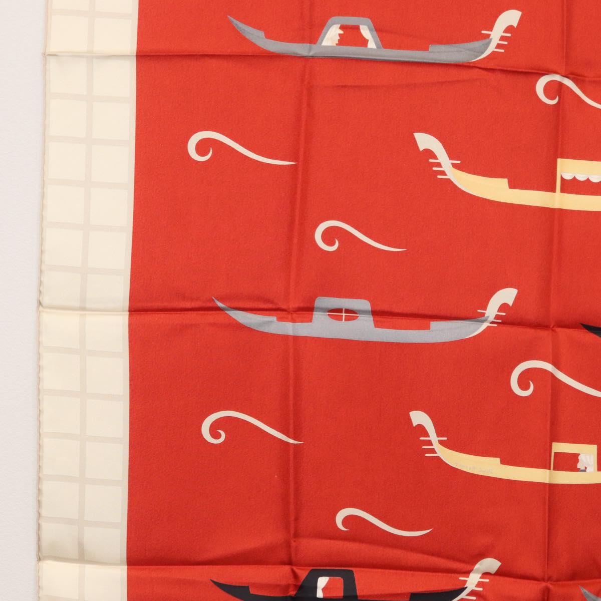 BVLGARI Boat Pattern Scarf Silk ""Davide Pizzigoni"" Red Auth BA10716V