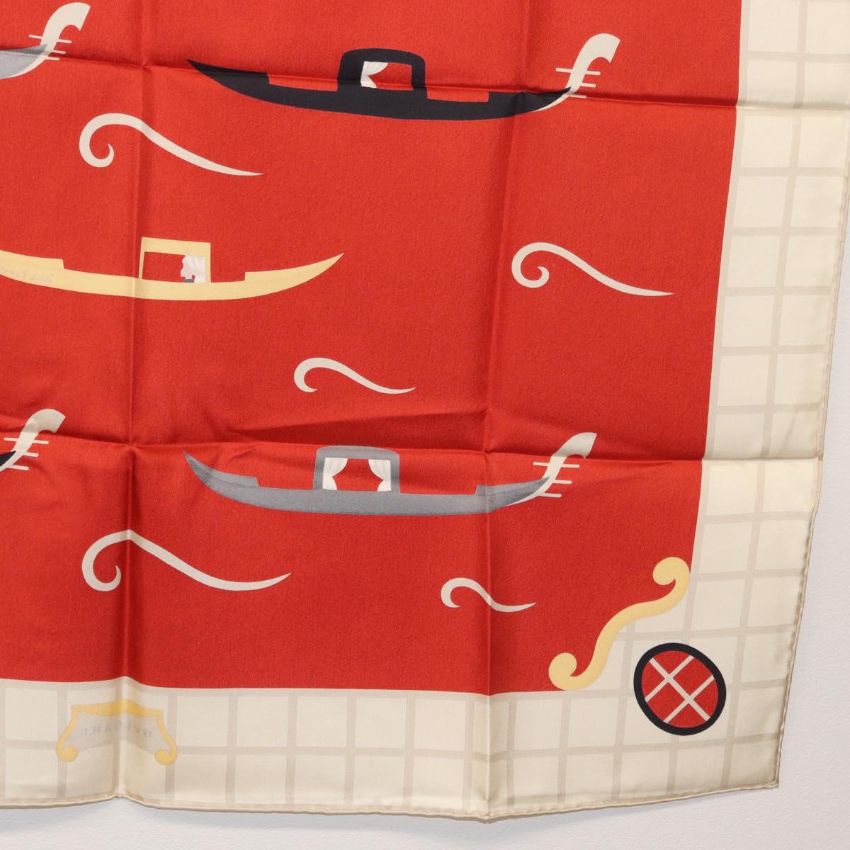 BVLGARI Boat Pattern Scarf Silk ""Davide Pizzigoni"" Red Auth BA10716V