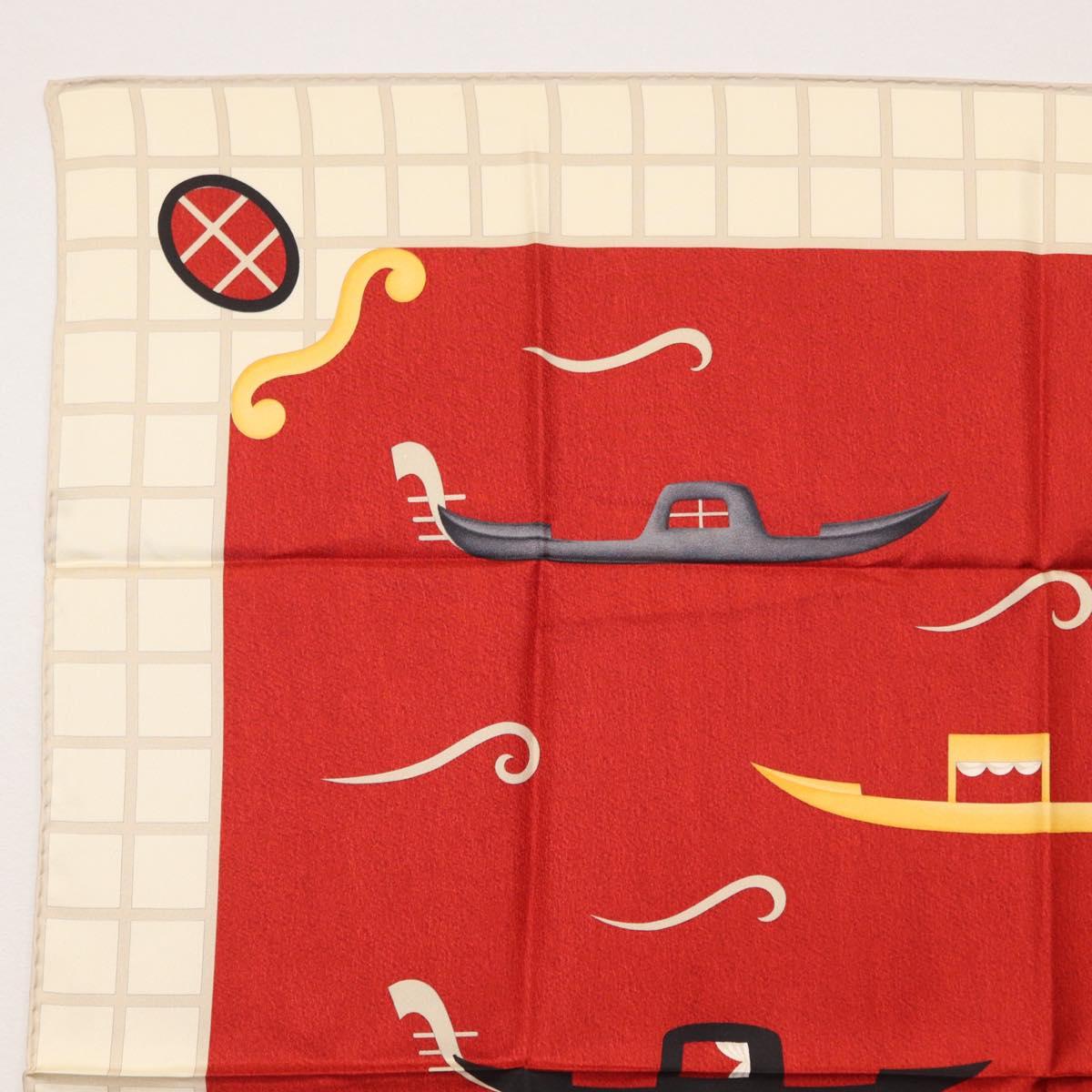 BVLGARI Boat Pattern Scarf Silk ""Davide Pizzigoni"" Red Auth BA10716V