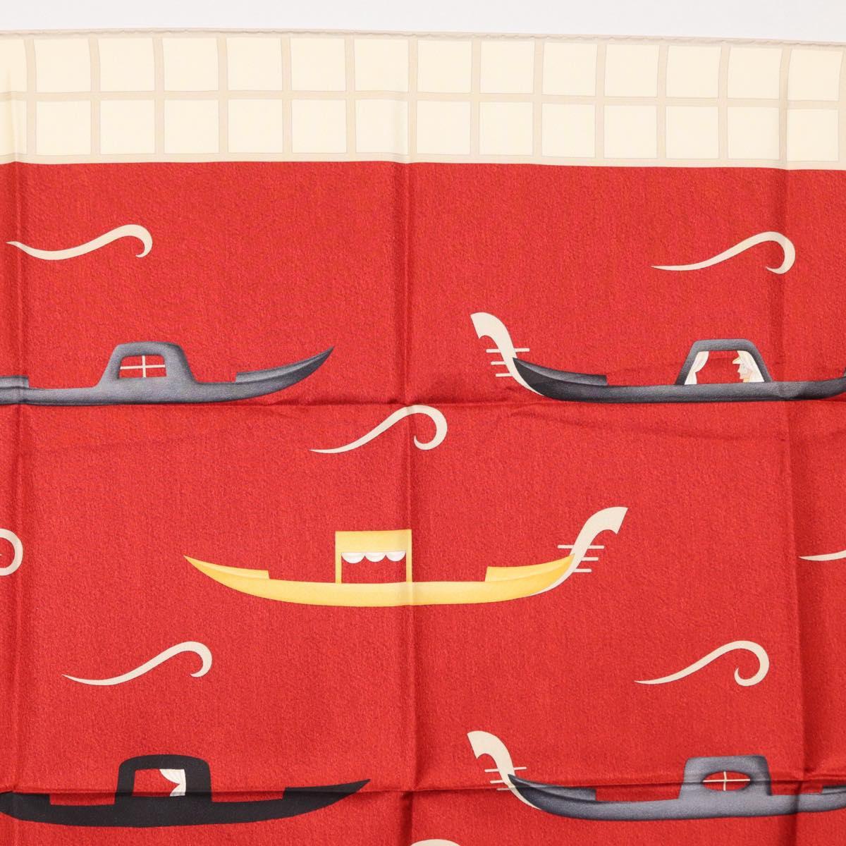 BVLGARI Boat Pattern Scarf Silk ""Davide Pizzigoni"" Red Auth BA10716V