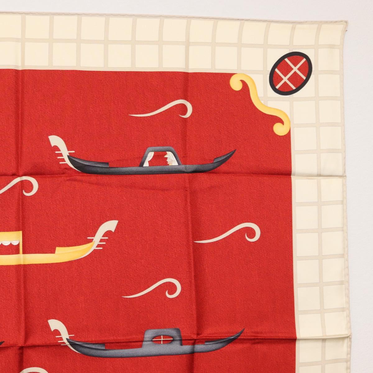 BVLGARI Boat Pattern Scarf Silk ""Davide Pizzigoni"" Red Auth BA10716V