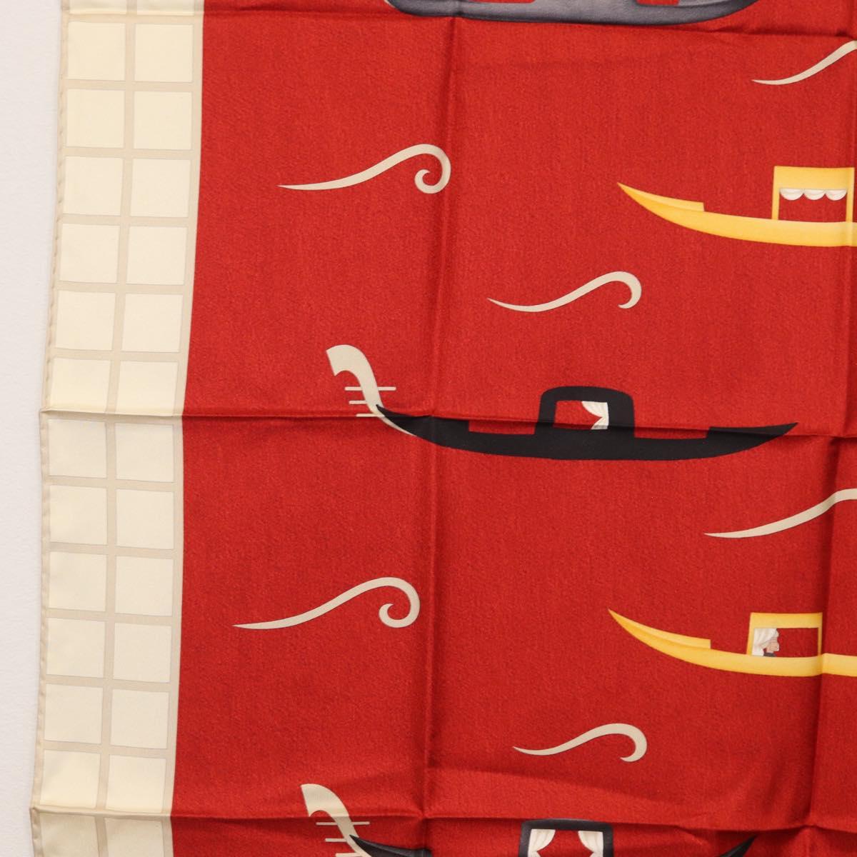 BVLGARI Boat Pattern Scarf Silk ""Davide Pizzigoni"" Red Auth BA10716V