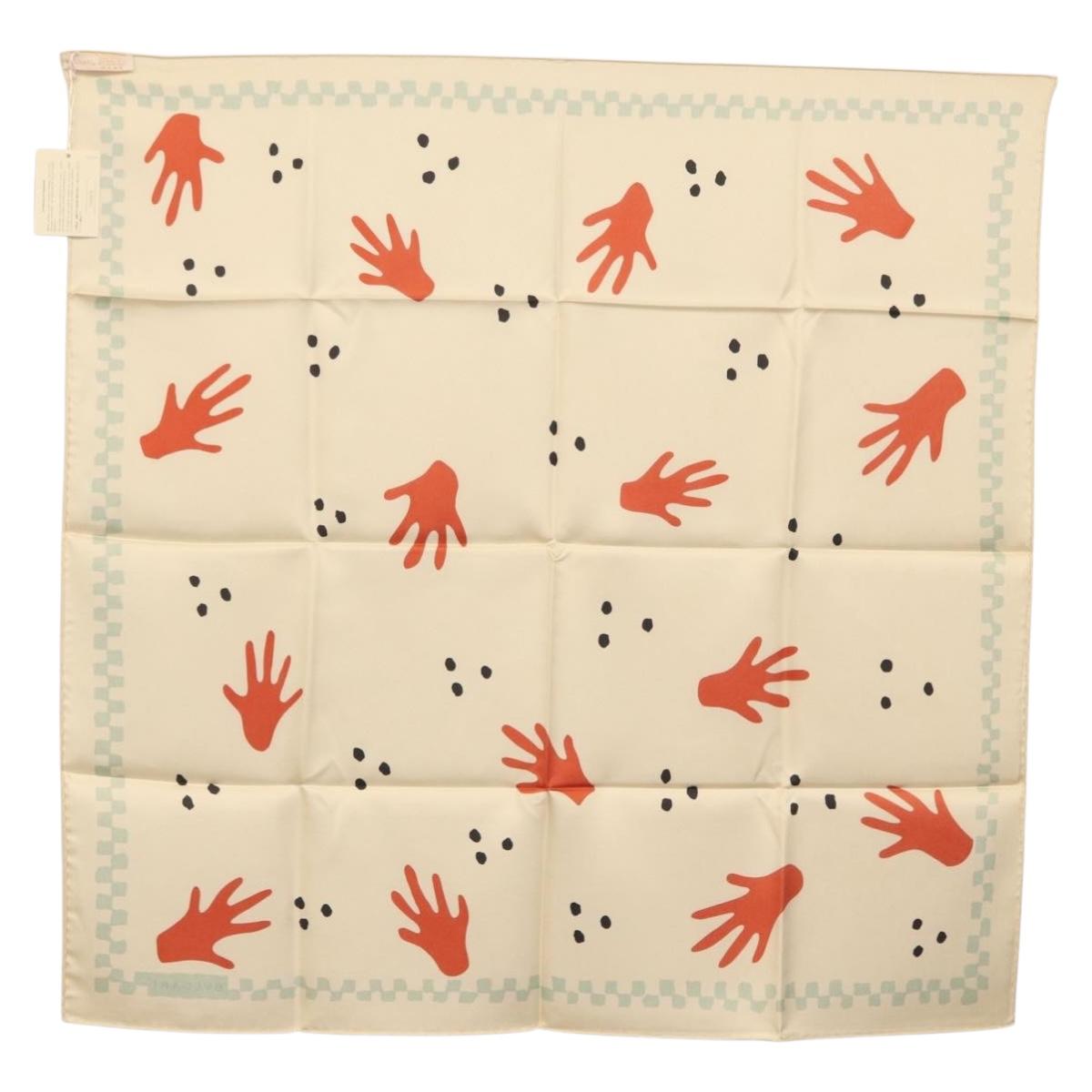 BVLGARI Hand Motif Scarf Silk ""Davide Pizzigoni"" Beige Auth BA10717V