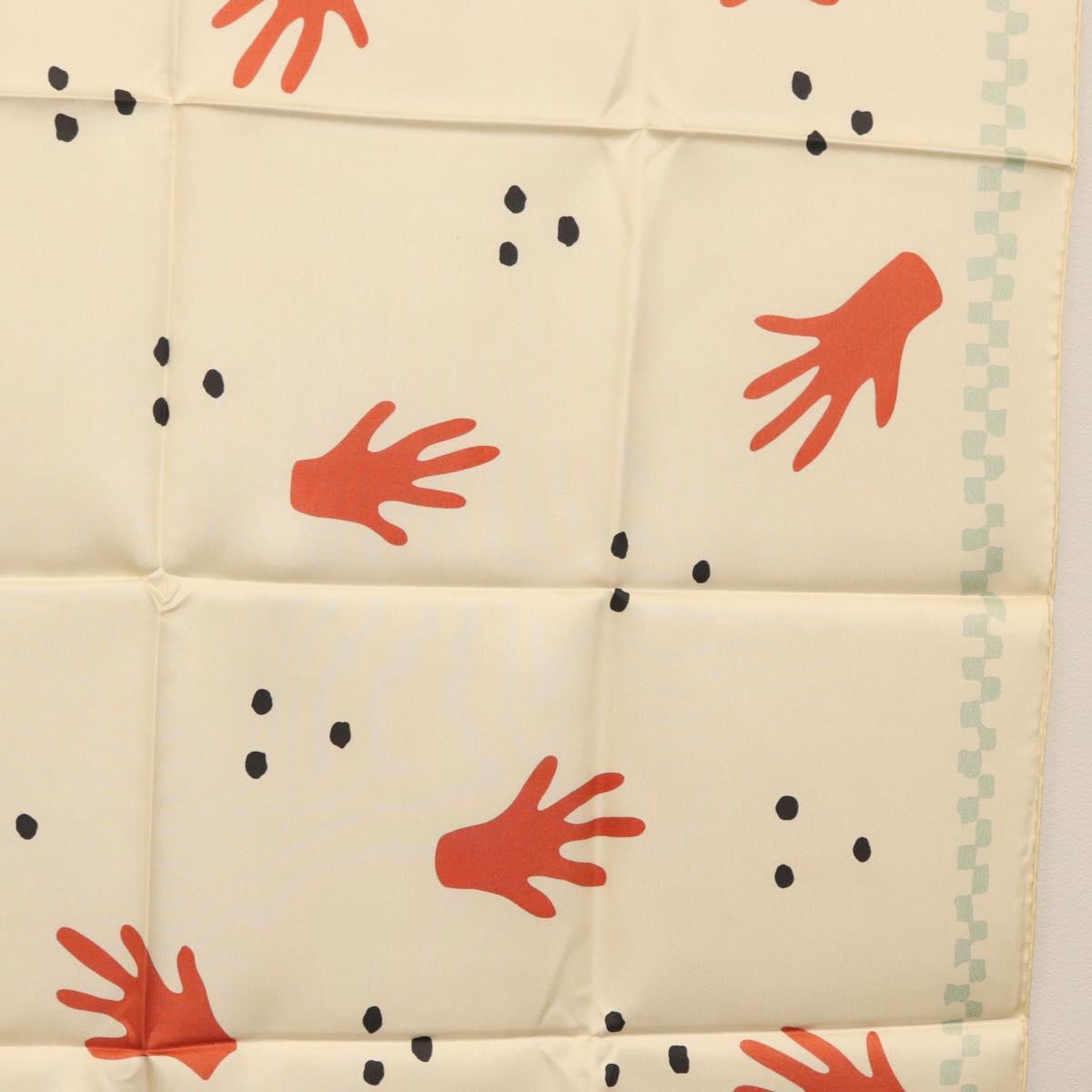 BVLGARI Hand Motif Scarf Silk ""Davide Pizzigoni"" Beige Auth BA10717V
