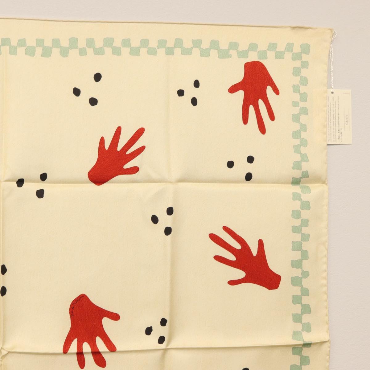 BVLGARI Hand Motif Scarf Silk ""Davide Pizzigoni"" Beige Auth BA10717V