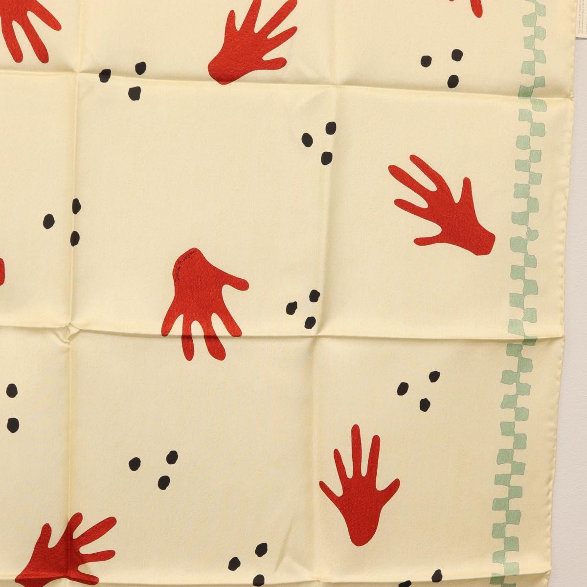 BVLGARI Hand Motif Scarf Silk ""Davide Pizzigoni"" Beige Auth BA10717V