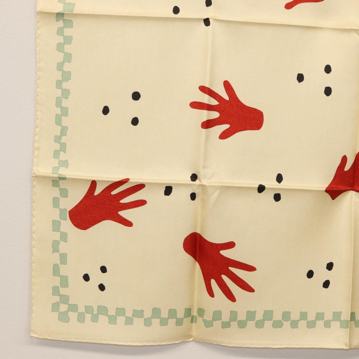 BVLGARI Hand Motif Scarf Silk ""Davide Pizzigoni"" Beige Auth BA10717V