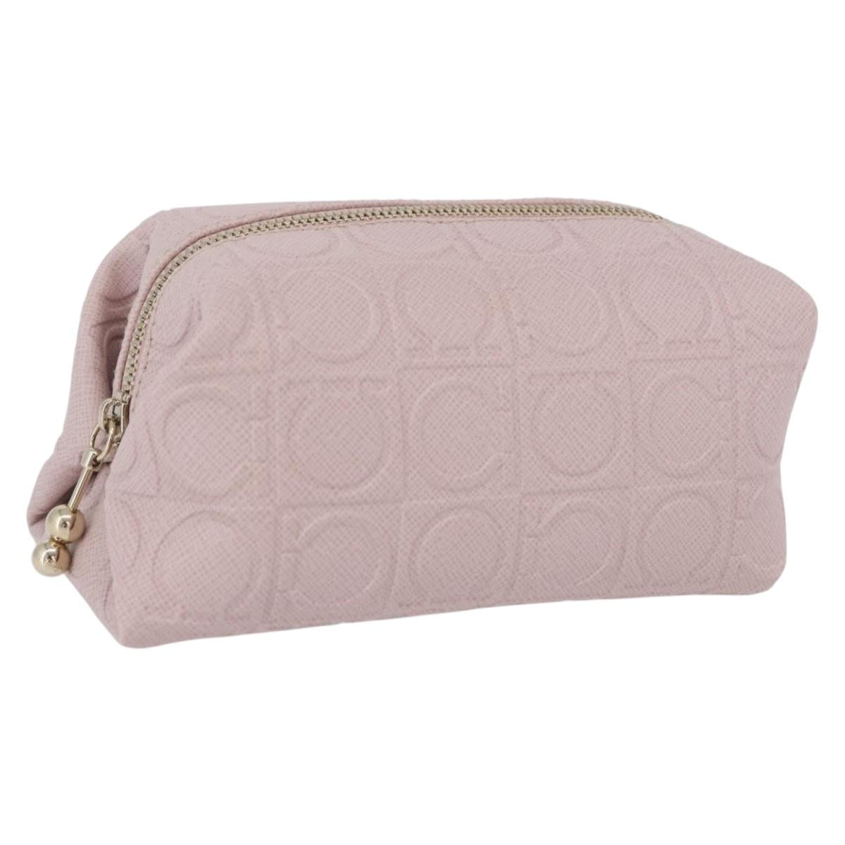 Salvatore Ferragamo Gancini Pouch Leather Pink Gold Auth BA10720V